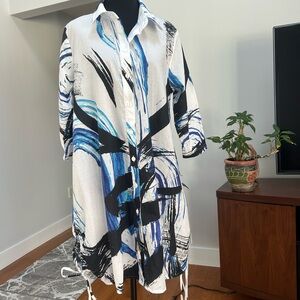 Abstract Print Button-Up Dress